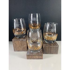 Vintage Baileys Irish Cream Gold Dot Confetti Low Ball Rocks Glasses.